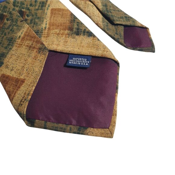 Nino Cerruti Silk Tie Abstract Print Green Gold Brown Pattern USA Vintage Tie - Picture 5 of 5